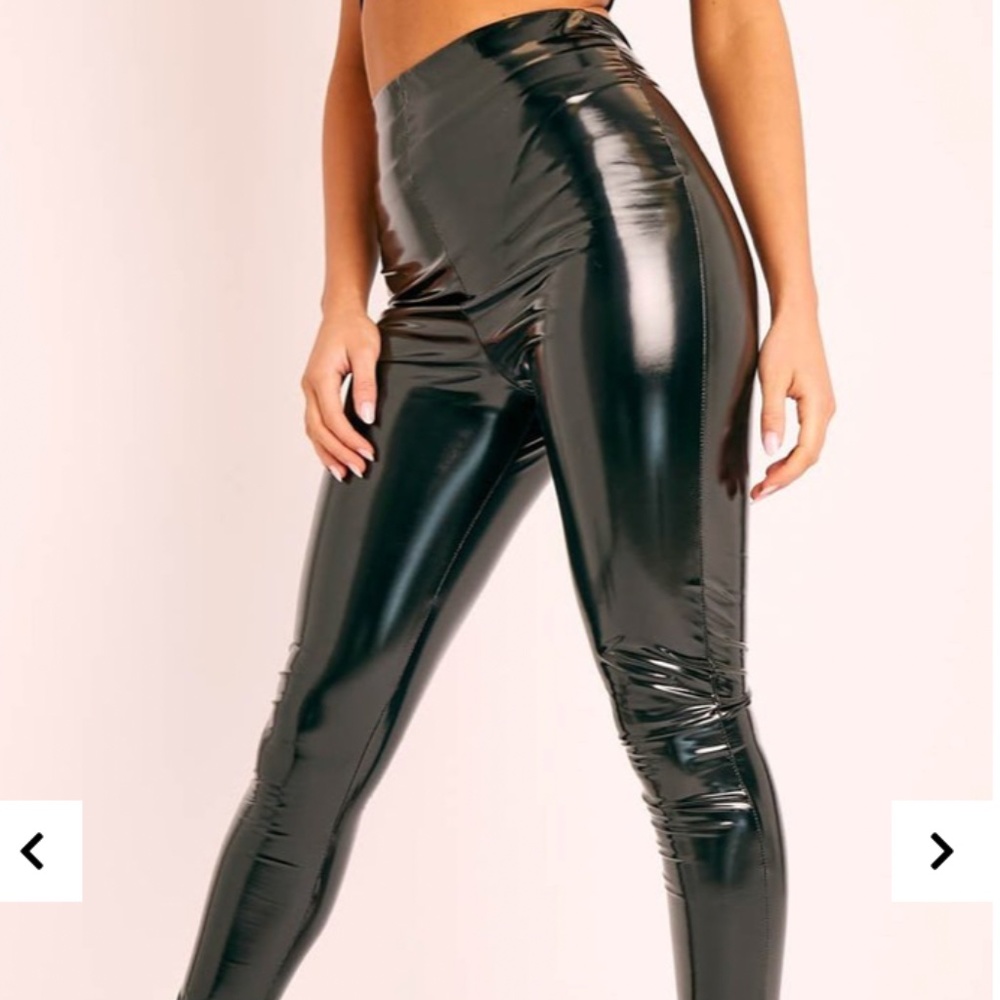 BLACK SHINY VINYL PU LEGGINGS size UK4